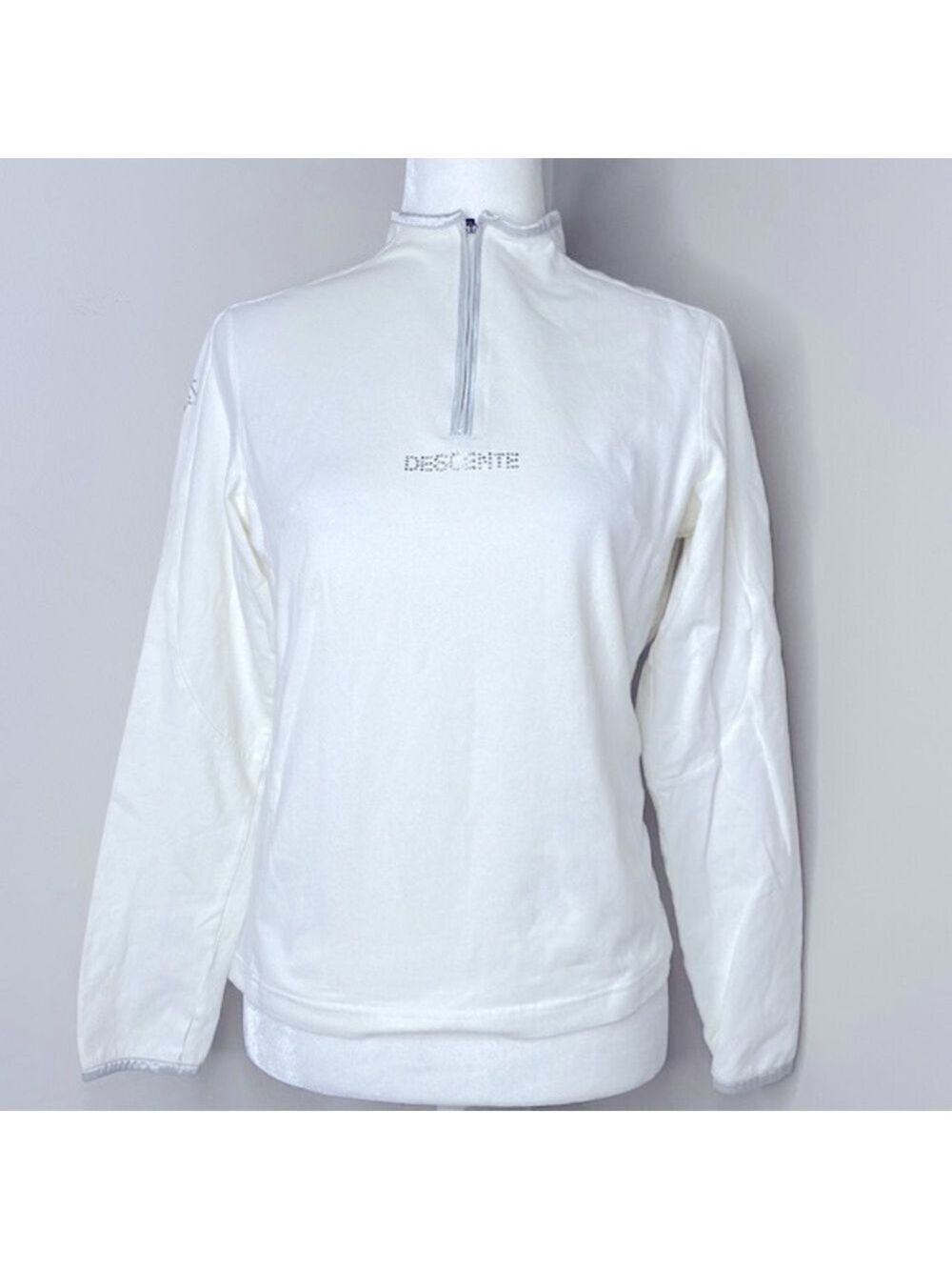 Y2K vintage Descente white rhinestone logo spandex layer pullover